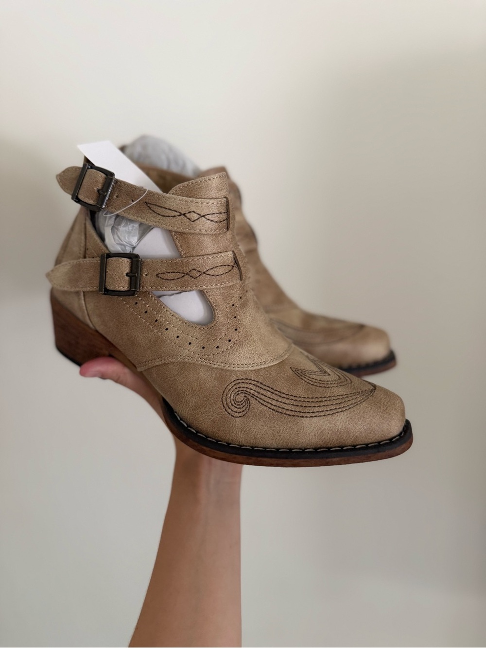 Roper Tan Cutout Buckle Western Ankle Booties